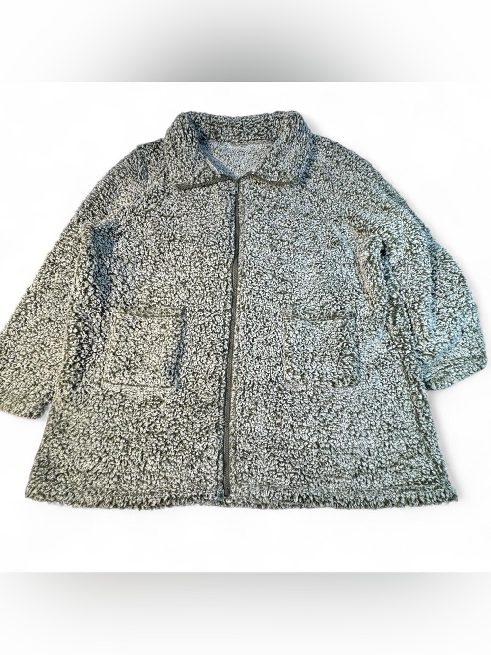 Hunter Green & Gray Speckled Sherpa Fleece Jacket 3XL Cozy Soft Warm CabinCore